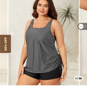 BloomChic Black and White Striped Swim Tunic with Side Ruching